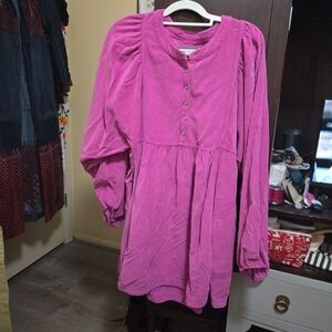We The Free Corduroy Button-Front Tunic in Bright Pink